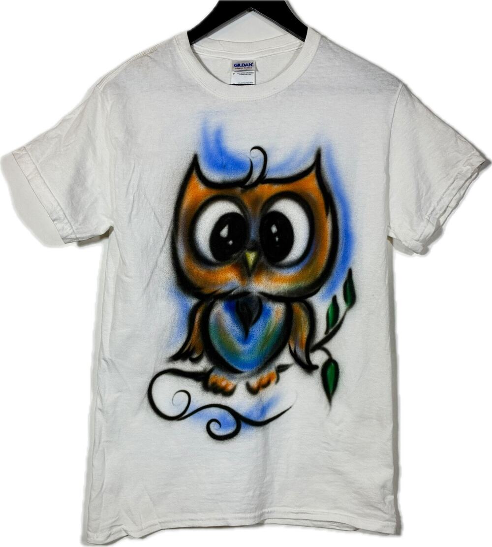 Y2K Vintage White Airbrush Owl Air Brush T-shirt Size Small Cute Bird Retro Art